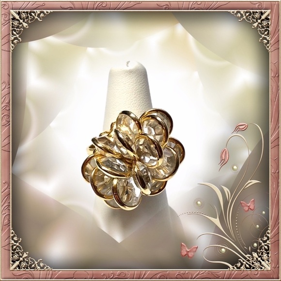 ADJUSTABLE Flower Crystal Ring Gold Accented - Picture 8 of 8